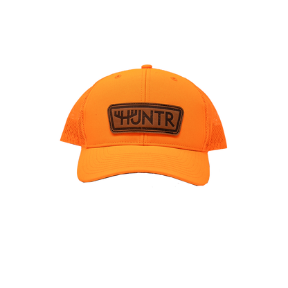huntr logo orange hat side|huntr logo orange hat front