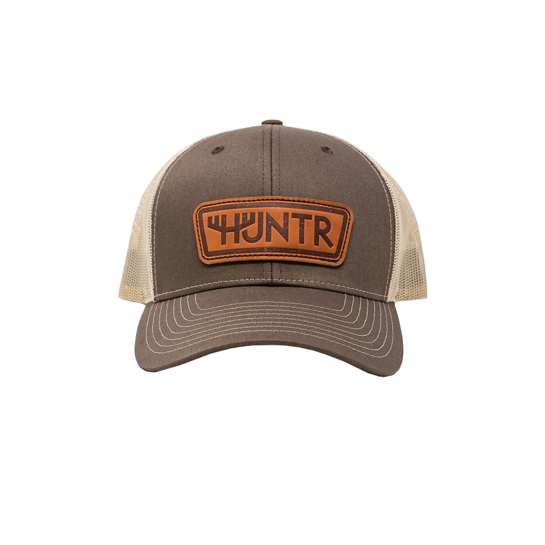 huntr logo brown hat front