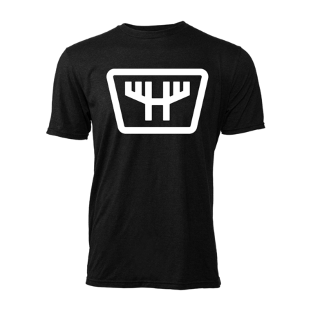 huntr black short sleeve t-shirt with white huntr podcast logo