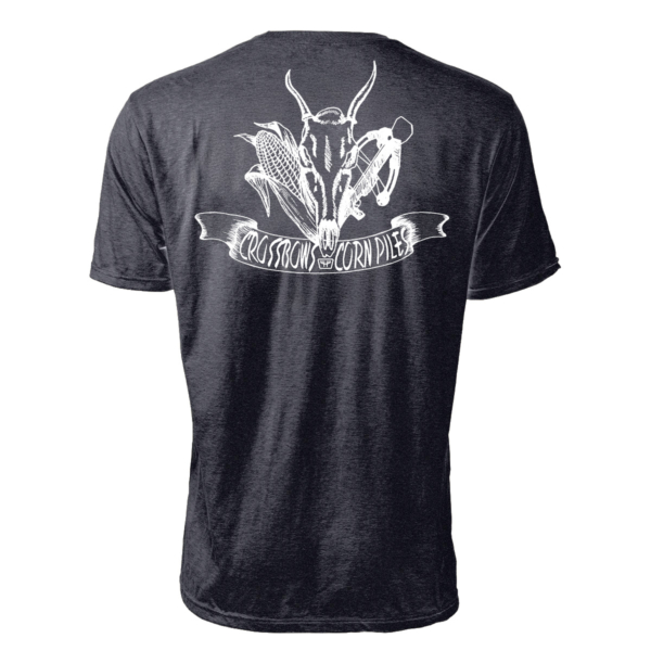 huntr crossbows and corn piles tee charcoal back